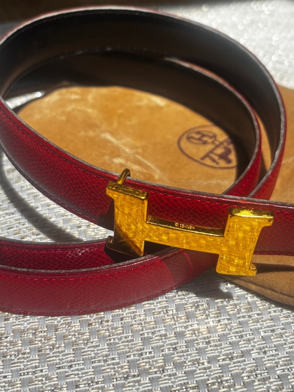 Hermès Vintage Constance H Belt 90 Black/Red Epsom Leather Gold Buckle with Dust - Picture 2 of 8